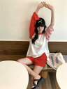 おしゃれ 長袖Tシャツ/ショートパンツ 2点 セットアップ【大きいサイズ レディース ニット 上下セット set スウェット スエット sweat ルームウェア ジャージ 夏秋 setup】