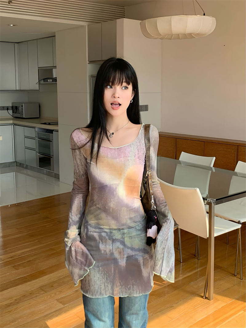 カジュアル トップス 暈し染め シャツ【大きいサイズ レディース 春夏 チュニック フォーマル オフ