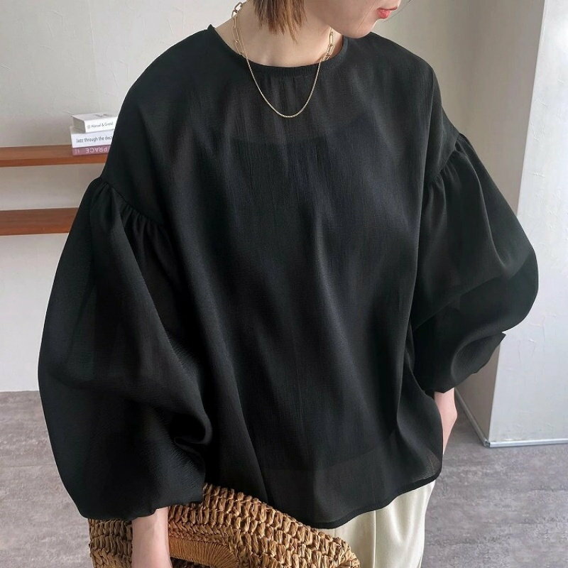 おしゃれ ランタンスリーブ シャツ/ブラウス【大きいサイズ レディース 春夏 チュニック フォーマル オフィス ボウタイ シフォン シャツ インナー blouse】