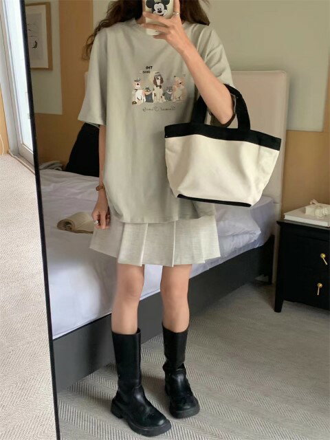 カジュアル プリント Tシャツ【大きいサイズ レディース 春夏 チュニック フォーマル オフィス ボウタイ シフォン シャツ インナー blouse】