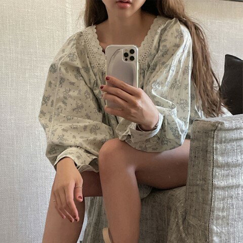 カジュアル 花柄 長袖 シャツ/ブラウス【大きいサイズ レディース 秋冬 チュニック フォーマル オフィス ボウタイ シフォン シャツ インナー blouse】