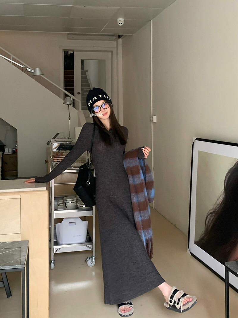 おしゃれ 韓国風 ニット 長袖ワンピース【大きいサイズ レディース 春夏 結婚式 きれいめ タイト フォーマル 大人 上品 チュニック one-piece】