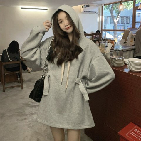 長袖 韓国風 パーカーワンピース【大きいサイズ レディース 春夏 結婚式 きれいめ タイト フォーマル 大人 上品 チュニック one-piece】