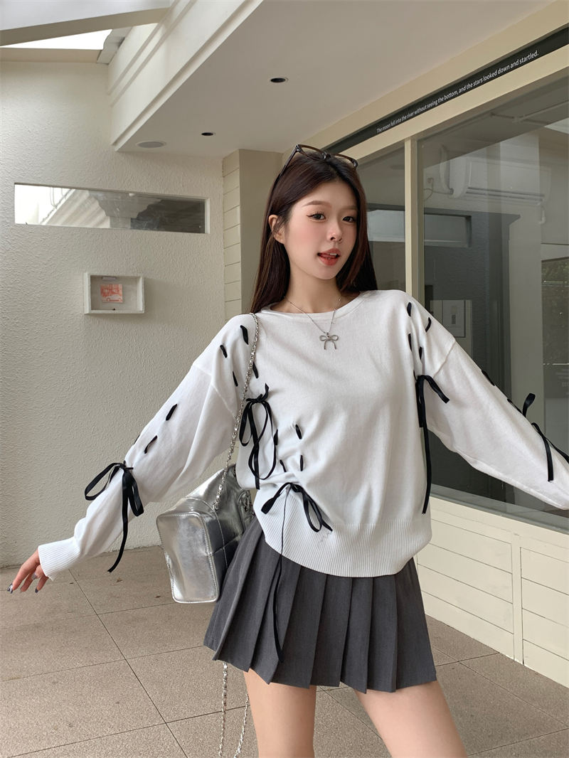 ニット カジュアル系 トップス リボン セーター【大きいサイズ レディース 春夏 セール きれいめ 可愛い かわいい チュニック tops】