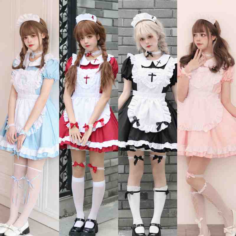 【送料無料】コスプレ メイド服 ハロウィン衣装 可愛い 舞台 ワンピース　4set【大きいサイズ レディース 秋冬 コスプレ 衣装 コスチューム アニメ 制服 仮装 ハロウィン インスタ映え costume】