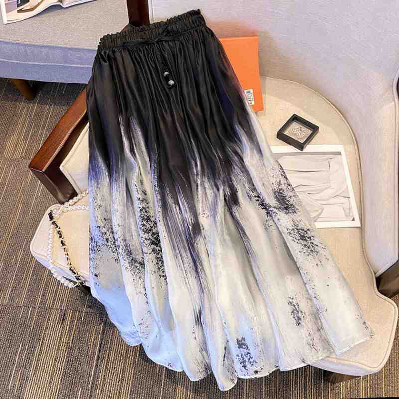 上品感水墨画 オーガンジースカート 超ボリューム感【大きいサイズ レディース 春夏 フレア スウェット パンツ レギンス スカーチョ スキニー レギンス ミモレ丈 skirt】