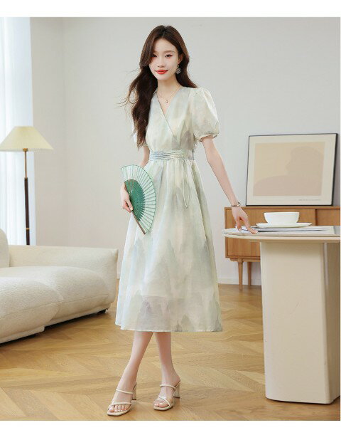 Vネック パフスリーブ ワンピース【大きいサイズ レディース 秋冬 結婚式 きれいめ タイト フォーマル 大人 上品 チュニック one-piece】