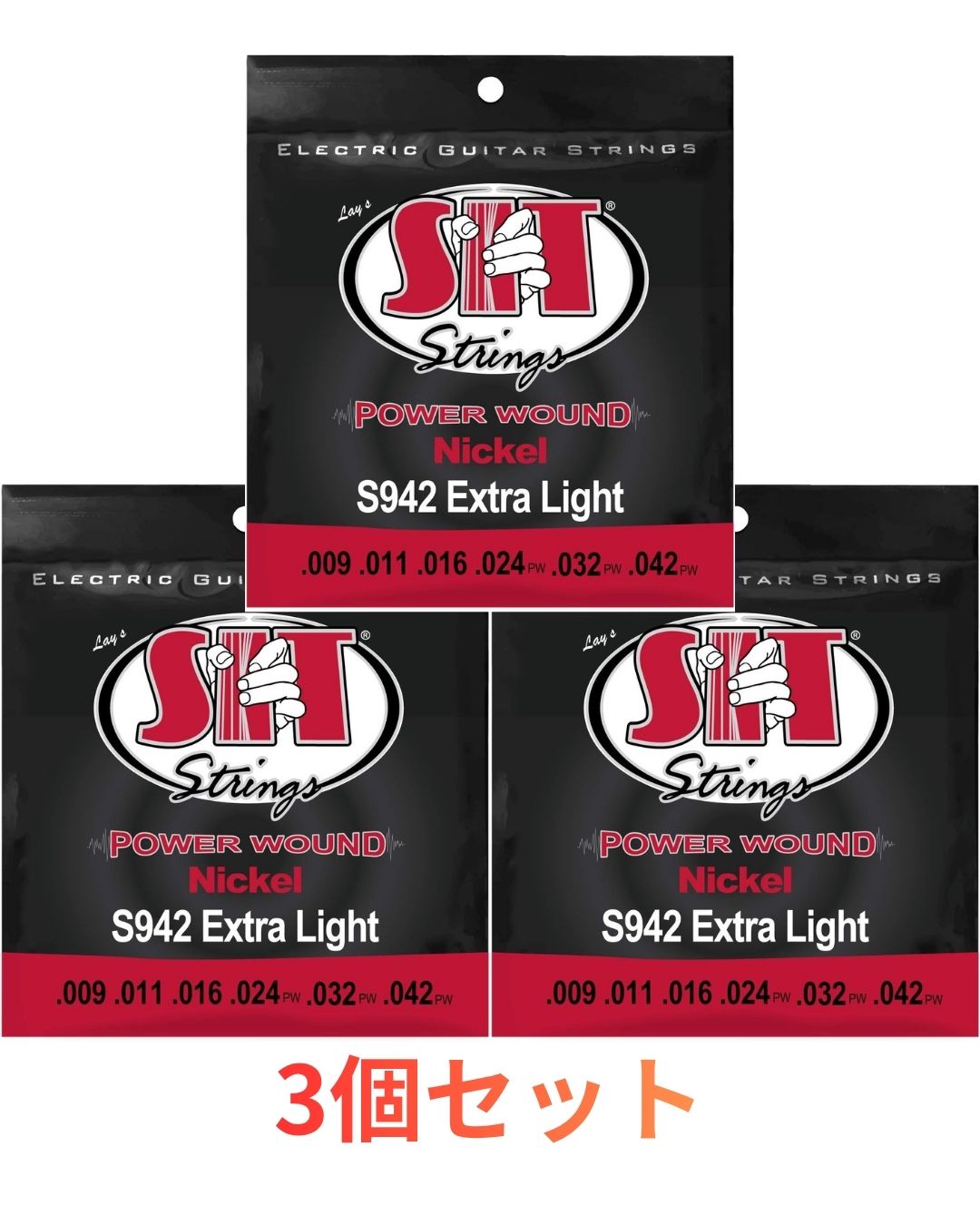 0.09 - 0.42 - 3個セット SIT STRINGS PowerWound EXTRA LIGHT S942 .009-.042 岩手倉庫