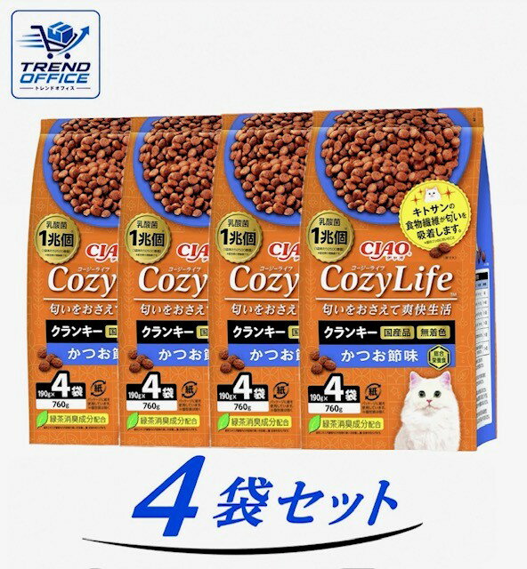 乐天商城 - 4袋セット チャオ (CIAO) Cozy Life (コージーライフ) クランキー かつお節味 1袋760g(190g×4パック入) 猫用ドライフード　福岡第一倉庫