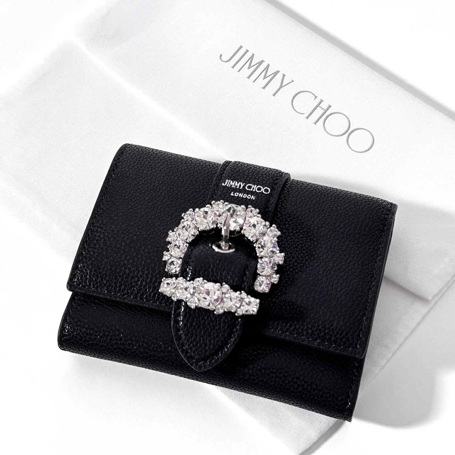 ジミーチュウ 財布（レディース） Jimmy Choo CHERI レザー クリスタル ブラック 三つ折り財布 ジミーチュウ 折りたたみ財布 j000155330001 黒 レディース【返品送料無料】【ラッピング無料】