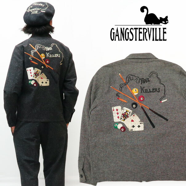 GANGSTERVILLE ギャングスタービル ウール ネップ ジャケット TIME KILLERS 刺繍 GLAD HAND グラッドハンド GSV-19-AW-16 HIT