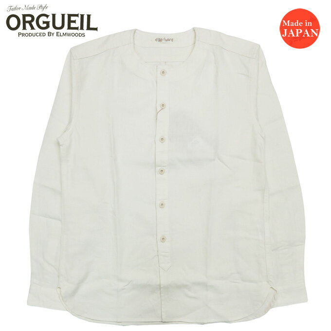 ORGUEIL オルゲイユ 長袖 ノーカラー シャツ コットンリネン OR-5069A