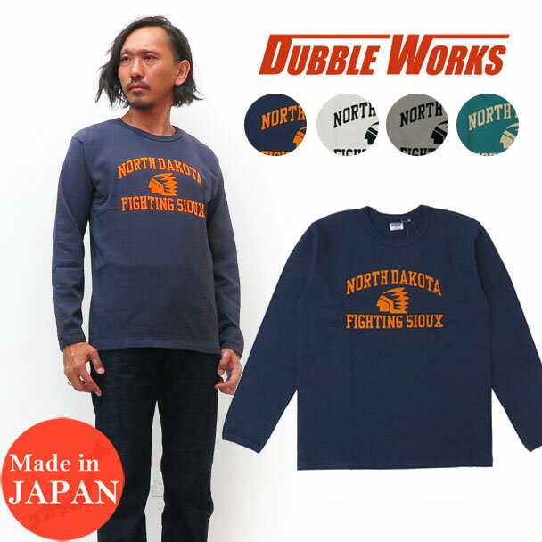 ダブルワークス DUBBLE WORKS 長袖 プリント Tシャツ バインダーネック NORTH DAKOTA コットン WW58001-02