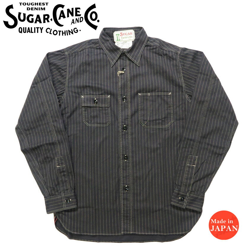 シュガーケーン SUGAR CANE 長袖 ワークシャツ ブラックウォバッシュストライプ FICTION ROMANCE 8.5oz..