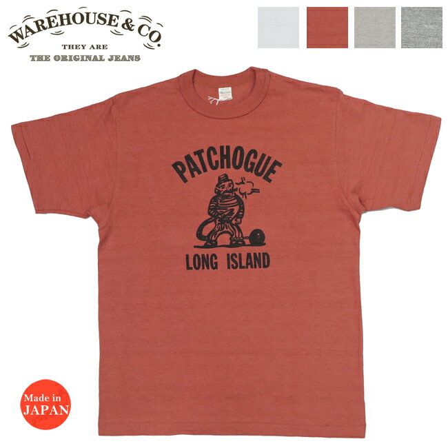 ウェアハウス WAREHOUSE Lot 4601 プリント 半袖 Tシャツ PATCHOGUE シャドーボーダー ローゲージ編み