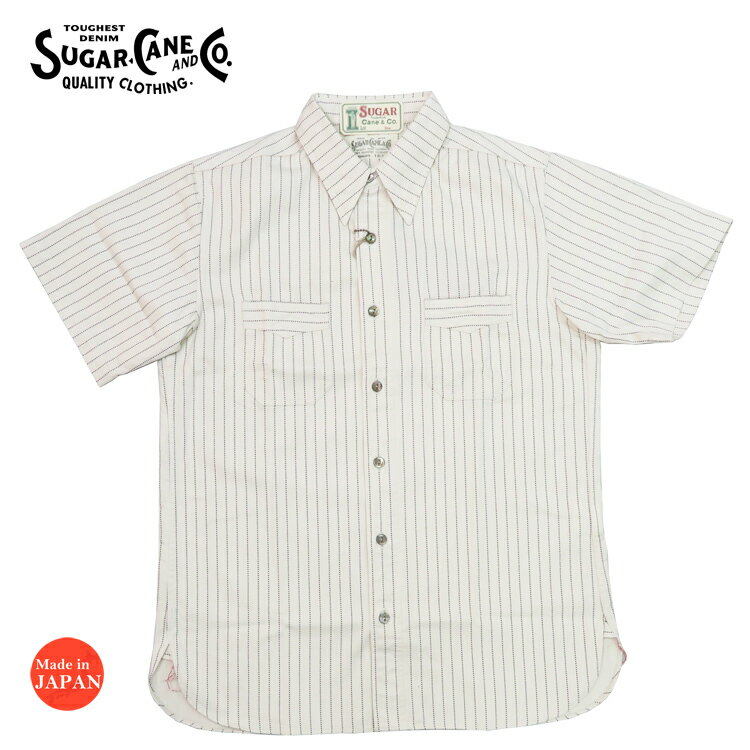 シュガーケーン SUGAR CANE 8.5oz ホワイト ウォバッシュ ストライプ 半袖 ワーク シャツ FICTION ROMANCE フィクションロマンス SC37275 