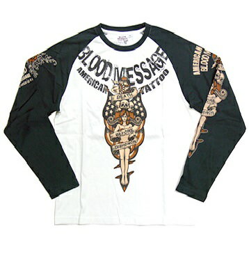 BLOOD MESSAGE ブラッドメッセージ 抜染プリント 長袖 ラグランTシャツ「LADY SWORD」