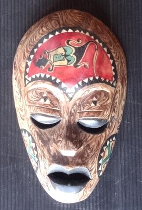 木彫りマスク〜ロンボクペイント〜☆25cm／その6☆】〈アジアン エスニック トラディショナル アンティーク調〉
