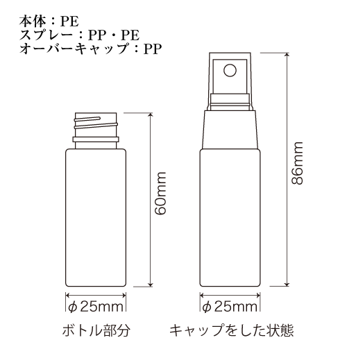 スプレータイプ・PEボトル20ml（ホワイト） 5本セット アルコール対応 3