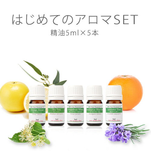 はじめてのアロマSET(OS・T・GFW・ユーカリB・ラベT 各5ml)（アロマオイル エッセンシャルオイル 精油 アロマ セット 各5ml） 