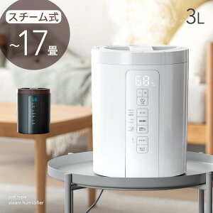 【20時〜5%OFFクーポン】 お手入れ楽々！ ポット型 スチーム加湿器 3L 17畳 オンオフ タイマー チャイルドロック 湿度設定 加湿器 スチーム式加湿器 スチーム式 加湿器 スチーム 加熱式 除菌 ポット 卓上 清潔 エコ 湯沸かし音セーブ 木目 おしゃれ