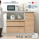  国産 完成品 キッチンカウンター 幅120cm 高さ100cm ハイタイプ 大型レンジ対応 モイス 食器棚 キッチンボード レンジ台 キッチンラック キッチン カウンター キッチン収納 120 棚 日本製 大川家具 木製 北欧 おしゃれ