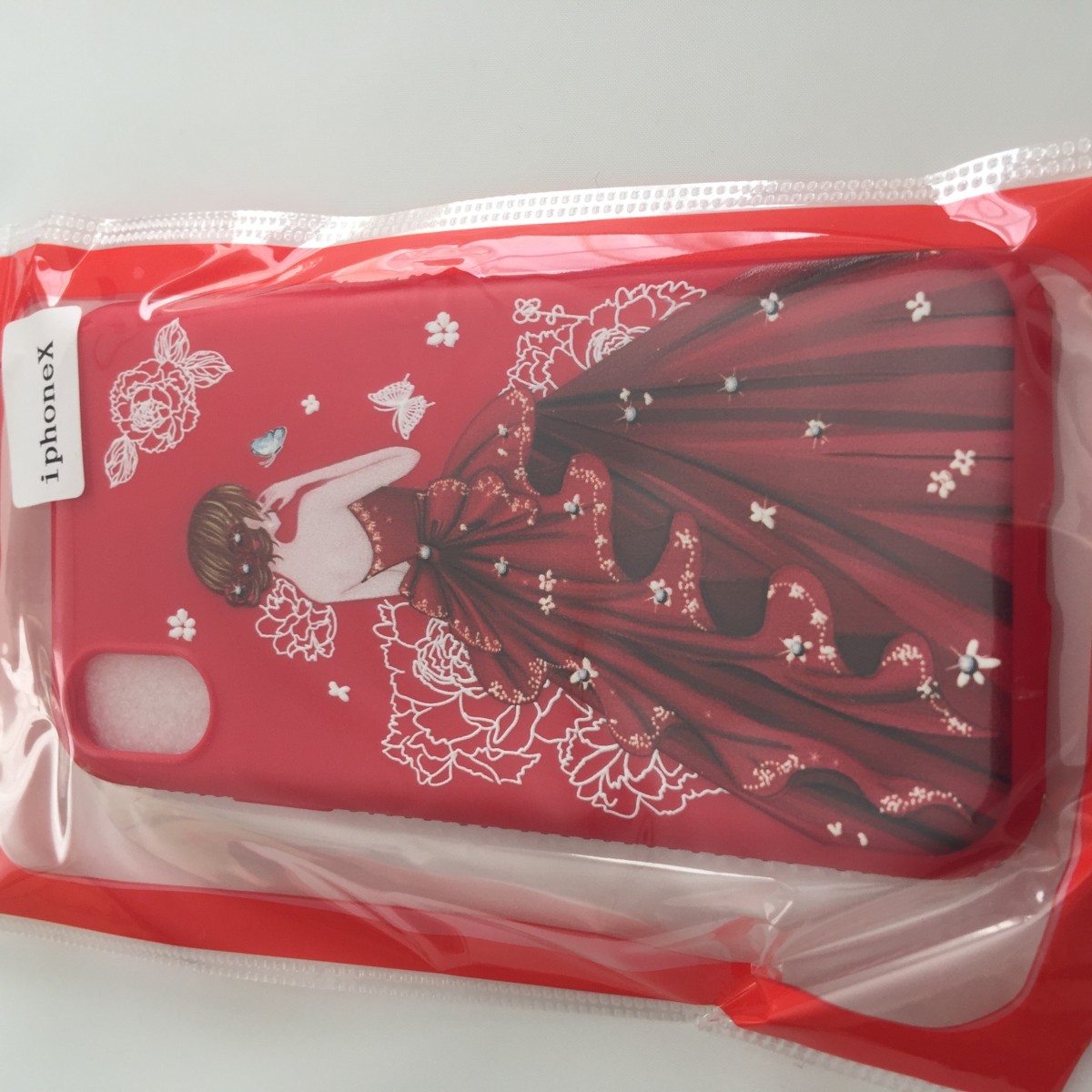 Rakuten - iPhone X iPhone XS 5.8インチ 少女イラスト 高級TPU シリコン スマホケース 赤色