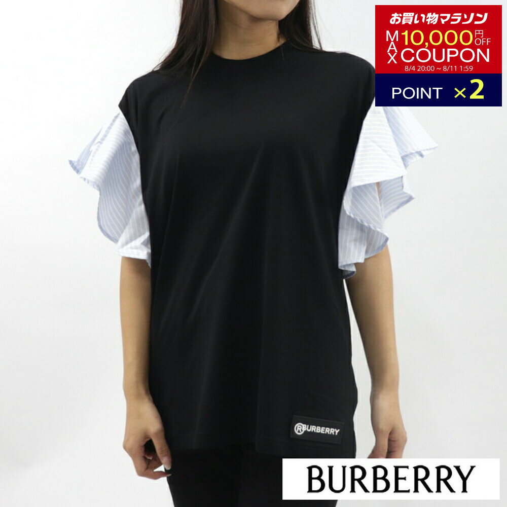 ＼ポイント3倍 9日20時～／【新品】 バーバリー BURBERRY 8029572 BLACK Tシャツ ブラウス ラッフル スリーブ ブラック レディース コットン