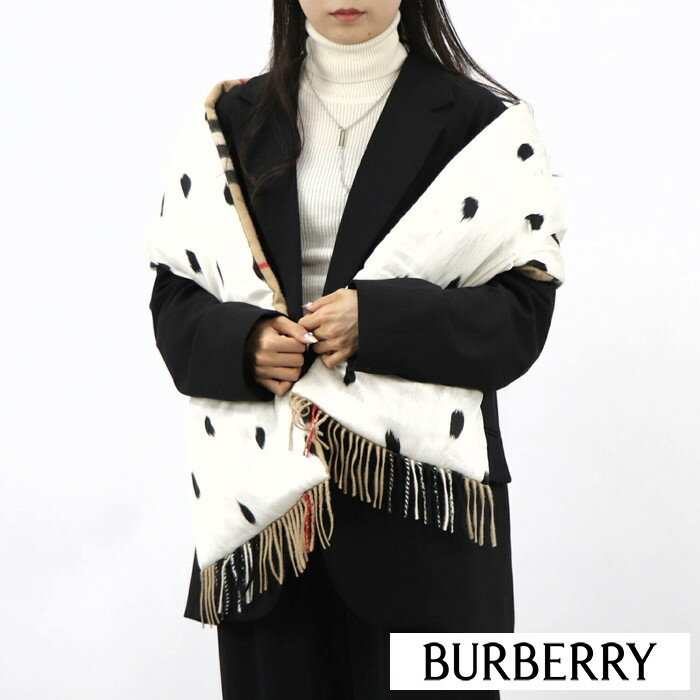 バーバリー マフラー（レディース） ＼最安値に挑戦／ 【新品】 バーバリー BURBERRY マフラー・ストール・スカーフ マフラー 8024496 A1458 レディース ホワイト系 NATURALWHITE チェック柄 リバーシブル ドット柄