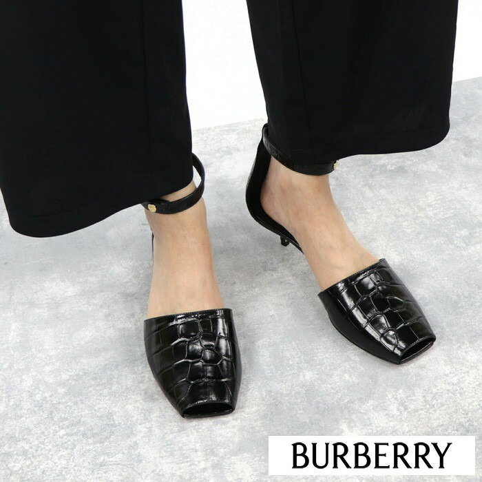 ＼クーポン配布中／ 【新品】 バーバリー BURBERRY シューズ パンプス ヒールあり 8015522 A1189 レディース BLACK ストラップ スクエアトゥ ゴールド金具