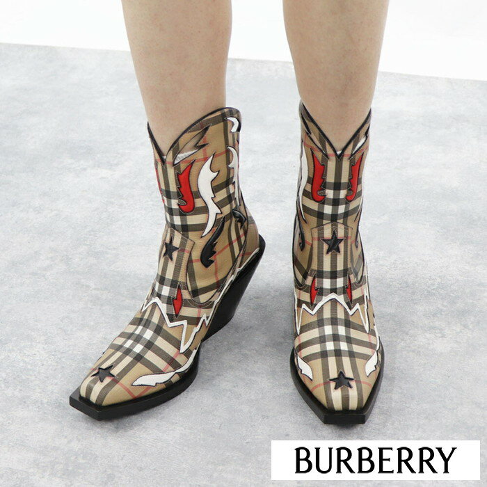 【新品】 バーバリー BURBERRY シューズ ブーツ ショートブーツ 8025345 A7026 レディース ベージュ チェック柄 ウエスタンブーツ