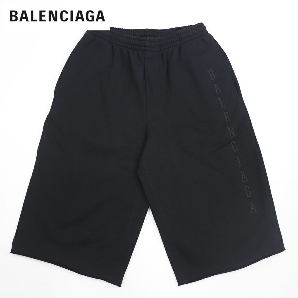 ＼ポイント3倍 23日20時～／【新品】 バレンシアガ BALENCIAGA 644677 TJVK8 ボトムス スウェットパンツ ハーフパンツ コットン 綿 ロゴ ブラック メンズ