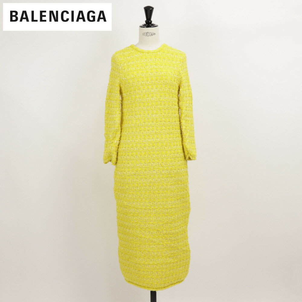 ＼最安値に挑戦／ 【新品】 バレンシアガ BALENCIAGA 704556 T1650 7200 BACK-TO-FRONT ショートワンピース ニットワンピース ラウンドネック チューブライン イエロー レディース