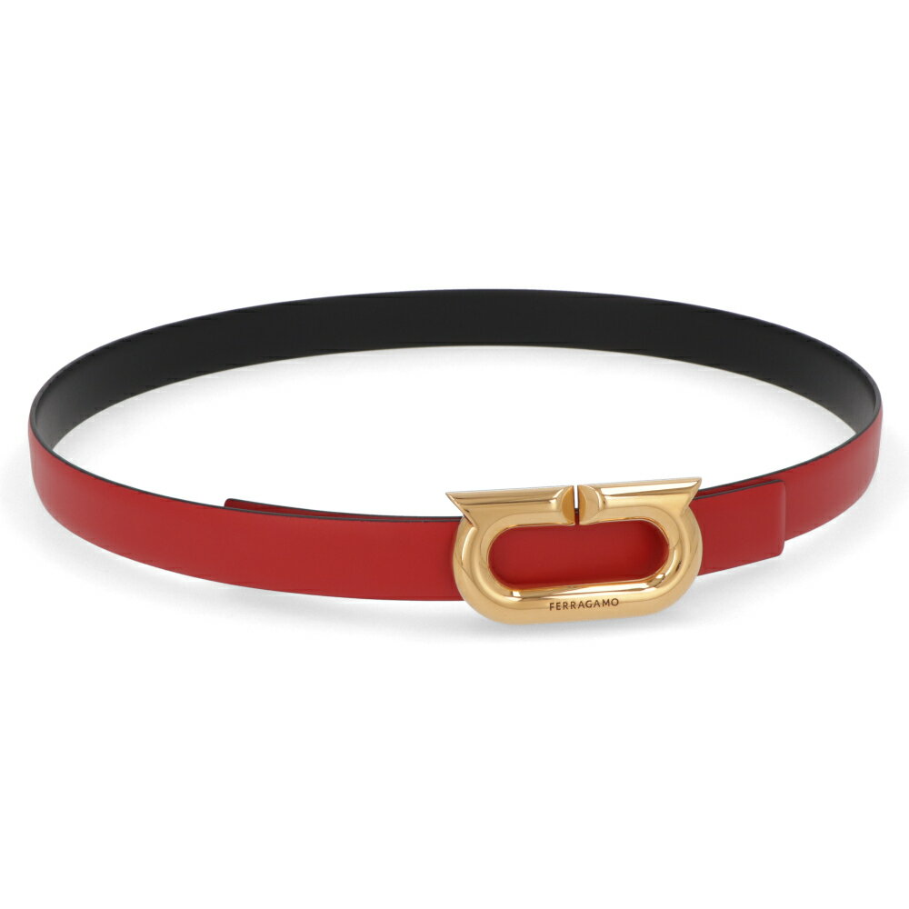 【新品】フェラガモ FERRAGAMO 雑貨 ベルト ユニセックス リバーシブルベルト レッド カーフレザー ダブル・ガンチーニ サイズカット ロゴ付き 調節可能 ゴールド金具 230280 764437