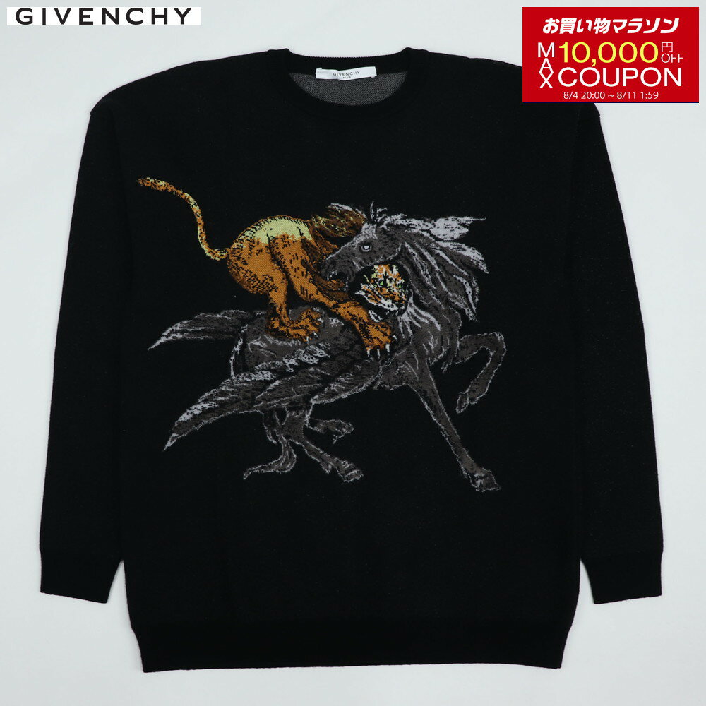 ＼最安値に挑戦／ 【新品】 ジバンシー GIVENCHY BM90B04Y52 002 GIVENCHY ニット クルーネックセーター ブラック ウール プリント 馬 虎 メンズ