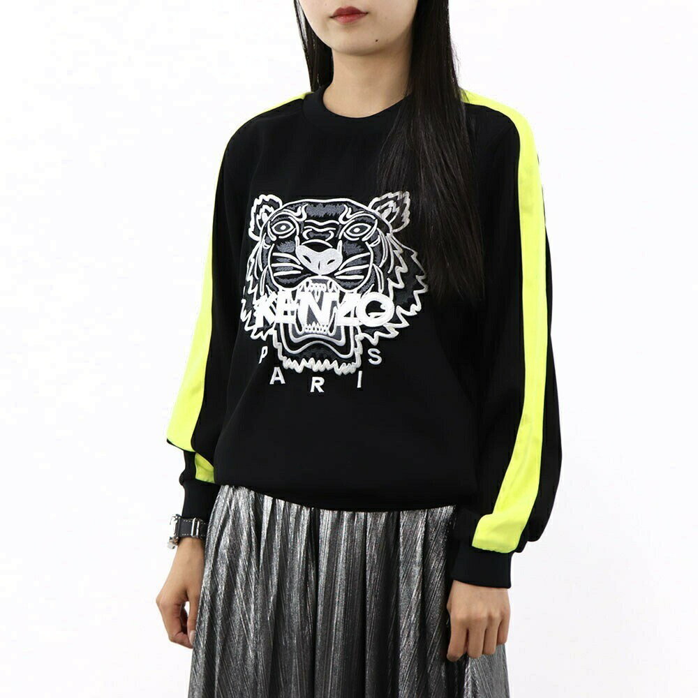 ケンゾー トレーナー メンズ ＼ポイント3倍 9日20時～／【新品】 ケンゾー KENZO F952TO0105AC 99 Classic Tiger Sweatshirts スウェットシャツ トレーナー タイガー ロゴ ライン フロント プリント レディース ブラック イエロー 蛍光