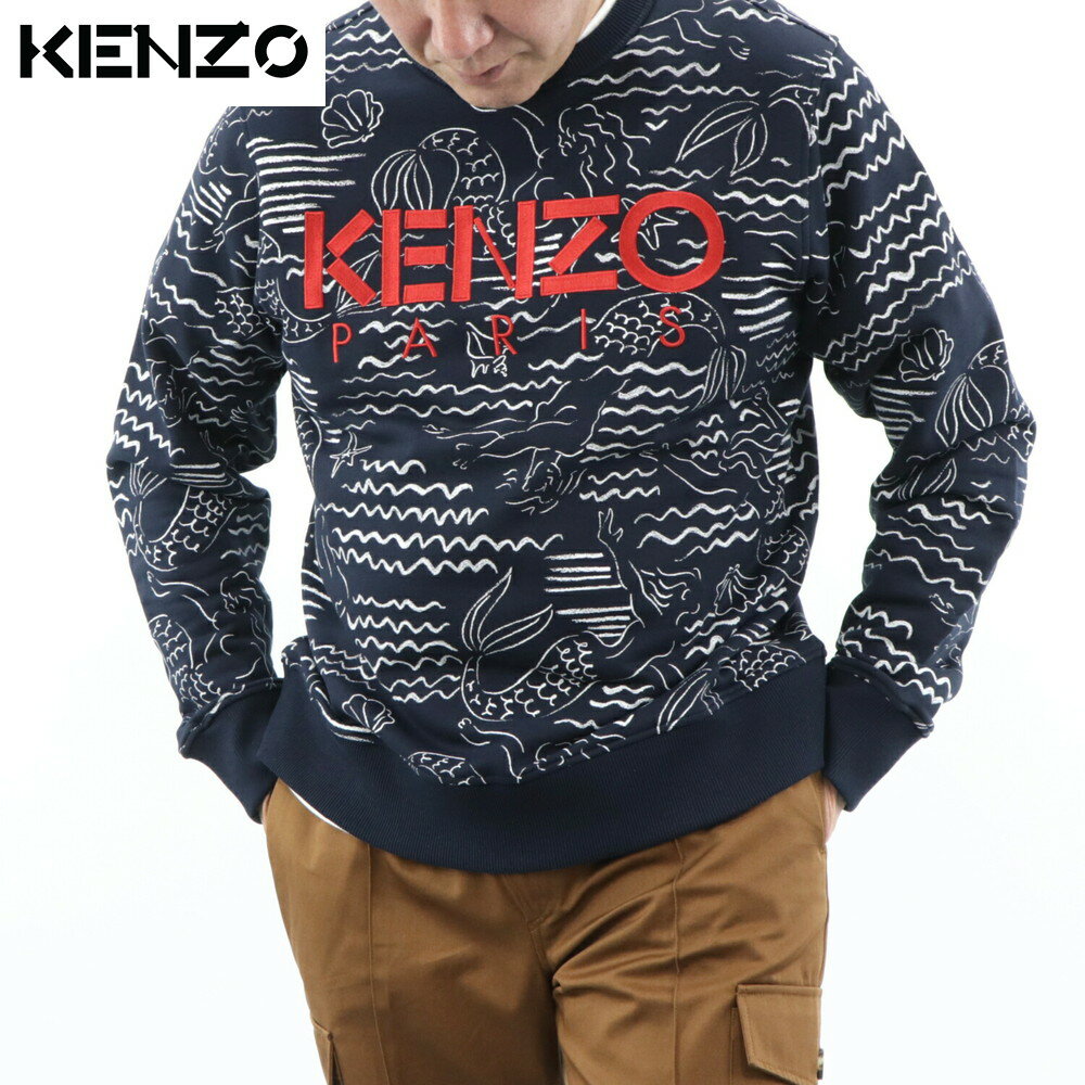 【週末限定SALE】【新品】 ケンゾー KENZO トップス スウェット・トレーナー FA55SW1224ME 77 KENZO ALL OVER PRINTED SW メンズ ネイビー 刺繍 ロゴ 総柄