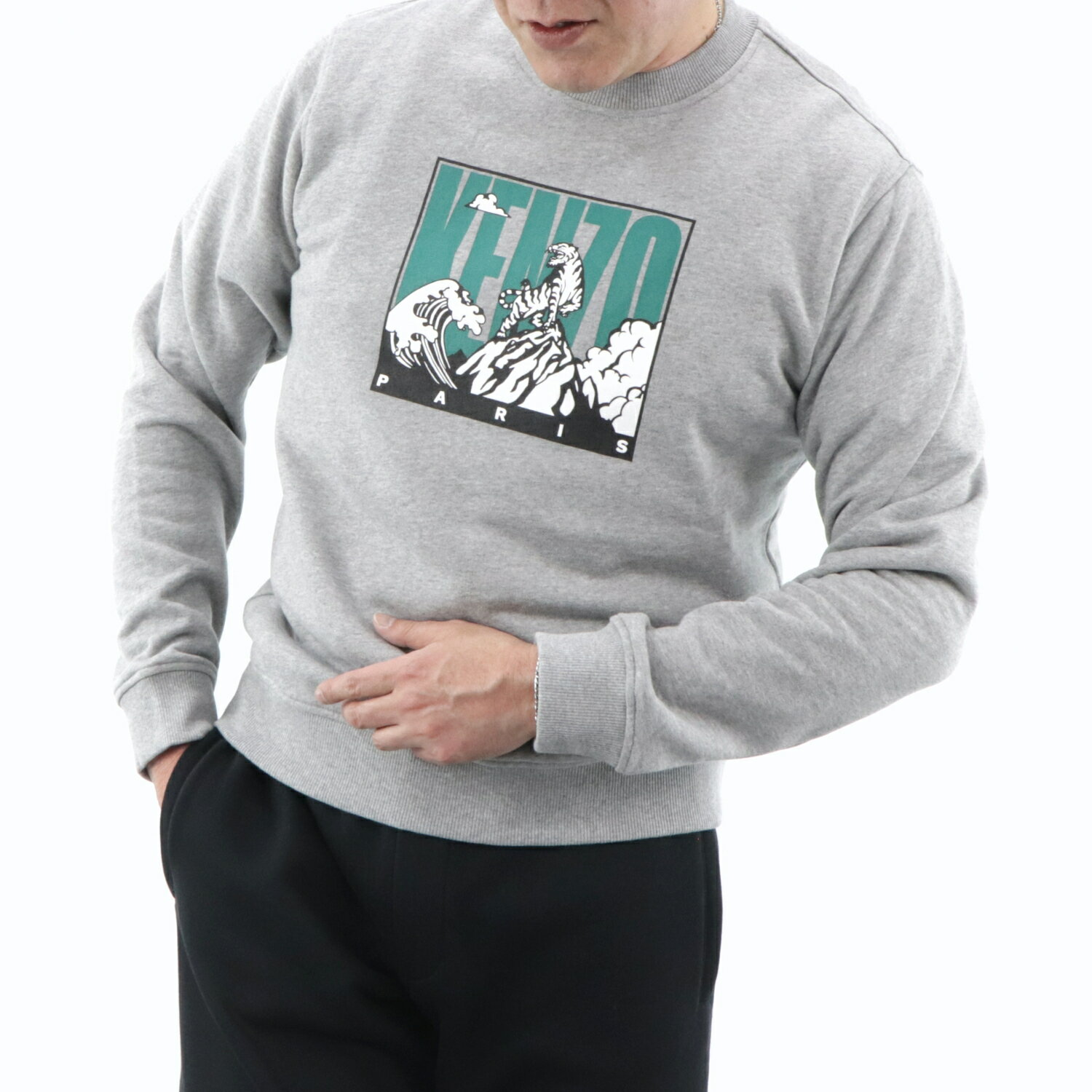 ケンゾー トレーナー メンズ ＼最安値に挑戦／ 【新品】 ケンゾー KENZO トップス スウェット・トレーナー F965SW1114ME 94 メンズ グレー トラ タイガー ロゴ クルーネック 丸首