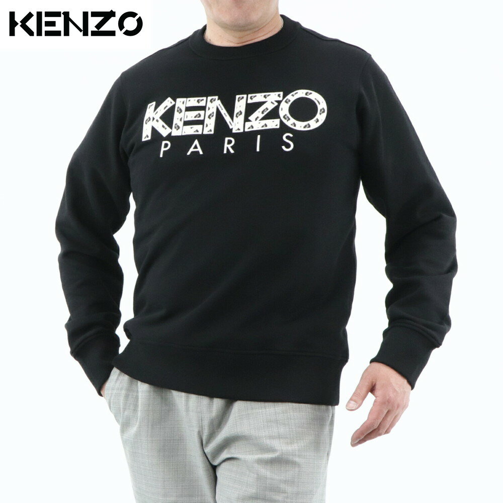 ケンゾー トレーナー メンズ ＼お買い物マラソン／【新品】 ケンゾー KENZO トップス スウェット・トレーナー FA55SW0004MD 99 メンズ ブラック×ホワイト 刺繍 ロゴ クルーネック 丸首 コットン