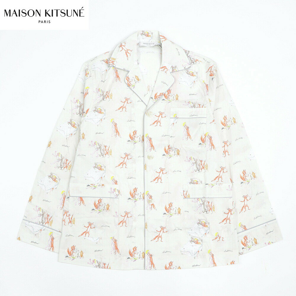 【新品】 メゾン キツネ MAISON KITSUNE トップス JM00463WC4013 M100 メンズ オフホワイト フォックス 長袖 部屋着 柄 メンズ