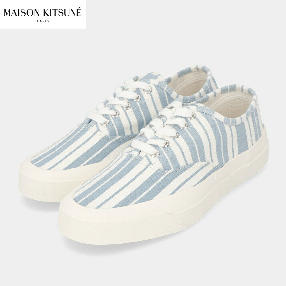 ＼エントリーでP5倍／【新品】 メゾン キツネ MAISON KITSUNE IU04837WW4005 ブルーストライプキャンバススニーカー レースアップ ライトブルー ホワイト キャンバス ラバー シューズ 靴 メンズ レディース ユニセックス