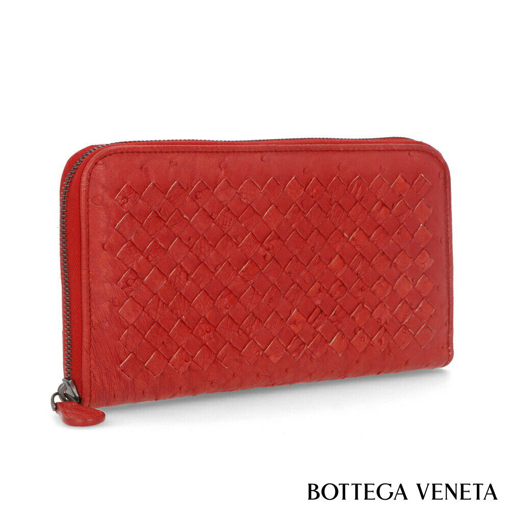 ＼ポイント3倍 9日20時～／【新品】 ボッテガ ヴェネタ BOTTEGA VENETA 財布 長財布 311263 VQ9516524 オーストリッチ イントレチャート メンズ レッド ラウンドファスナー