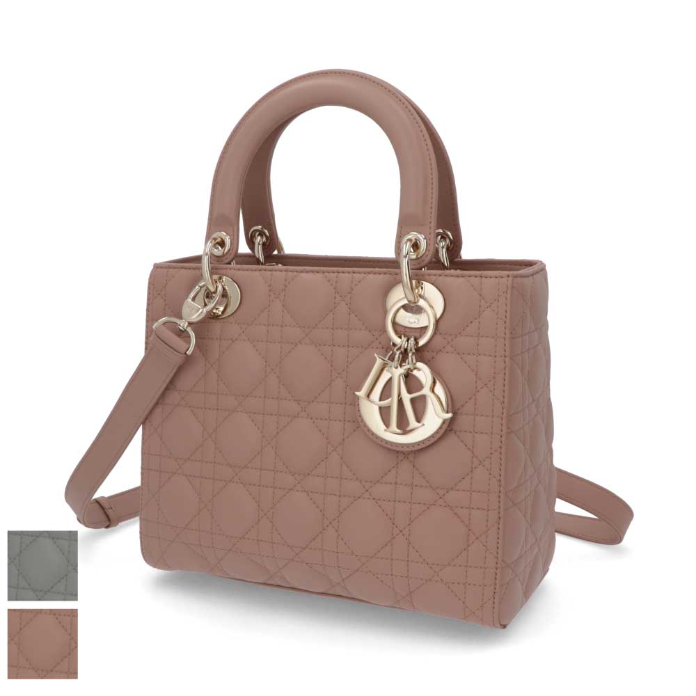 【新品】ディオール DIOR バッグ ショルダーバッグ レディース Lady Dior バッグ ミディアム グレー ピンク カナージュ ラムスキン レディディオール シャンパンゴールド金具 ハンドバッグ M0565ONGEのサムネイル