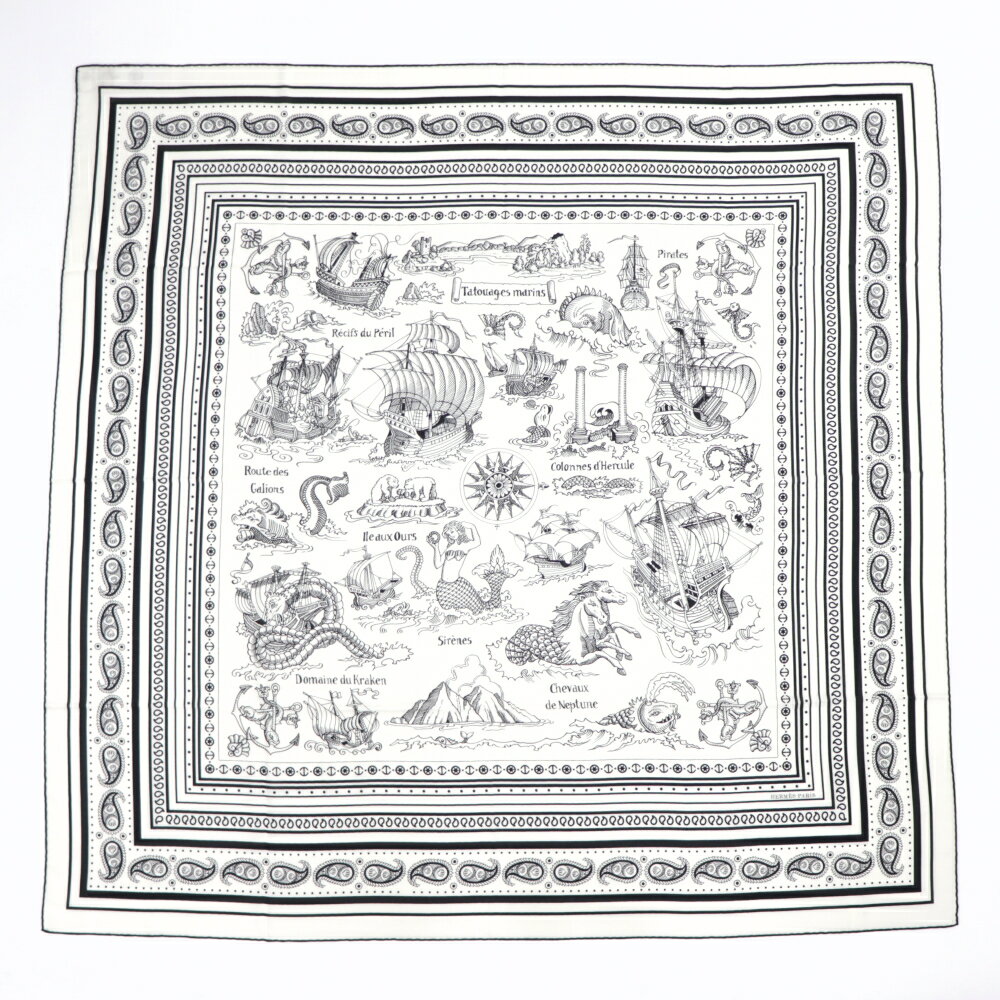 【新品】 エルメス HERMES マフラー・ストール・スカーフ カシシル140 レディース ホワイト シルク カシミヤ バンダナのサムネイル