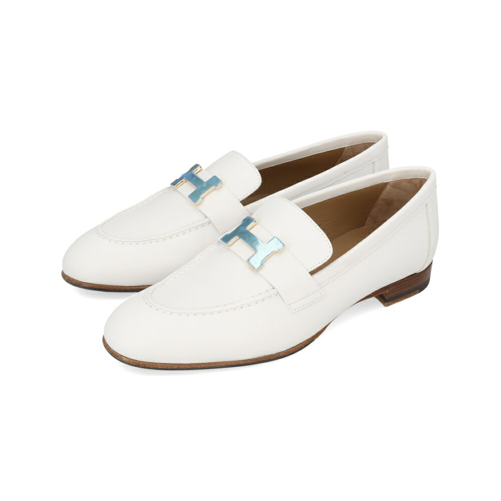 ＼楽天ランキング1位獲得／【中古/新品同様】 エルメス HERMES モカシン パリ ホワイト ゴールド金具のサムネイル