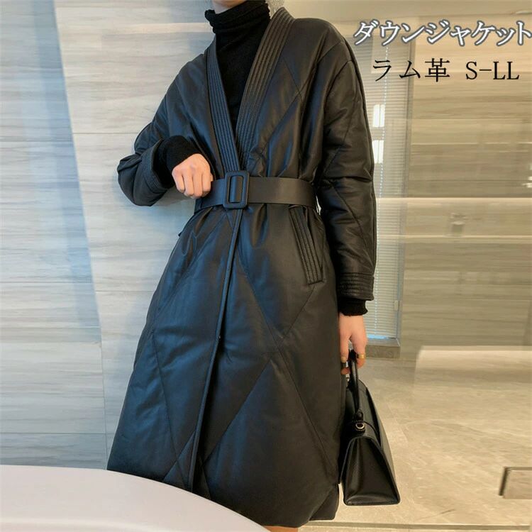 ダウンジャケット ファーコート レザーコート ラムレザー レディース 本革コート 冬服コート ロング丈ダウン down coat ladies ロングダウンジャケット 冬防寒 アウター 送料無料
