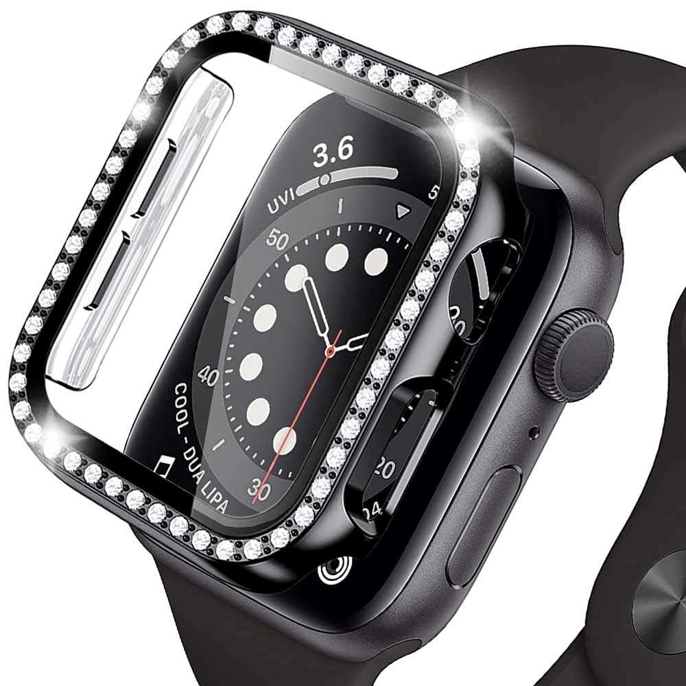 Apple Watch 4/5/6/7/SE 用 ケース アップルウォッチ 保護ケース ガラスフィルム 一体型ラインストーン付け 全面保護 高透過率 指紋防止 衝撃吸収 メンズ レディース ジュエリー風 40mm 41mm 44mm 45mm かわいい　送料無料