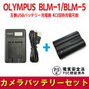 【送料無料】OLYMPUS　BLM-1/BLM-5対応☆バッテリー＆国内新発売・USB充電器LCD付☆2点セット★E-1/E-3/E-5/E-30対応