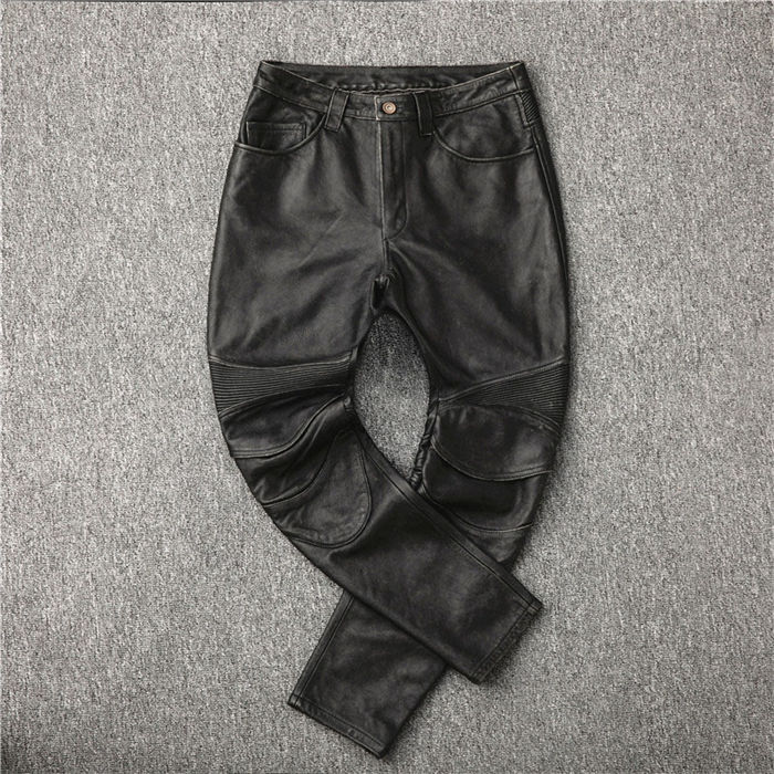 牛革レザーパンツ 新品 メンズパンツ 革パンツ バイクパンツ 本革 無地 カッコイイ 大きサイズ スキニーパンツ ロングパンツ バイク用 レザーパンツ 送料無料 父の日