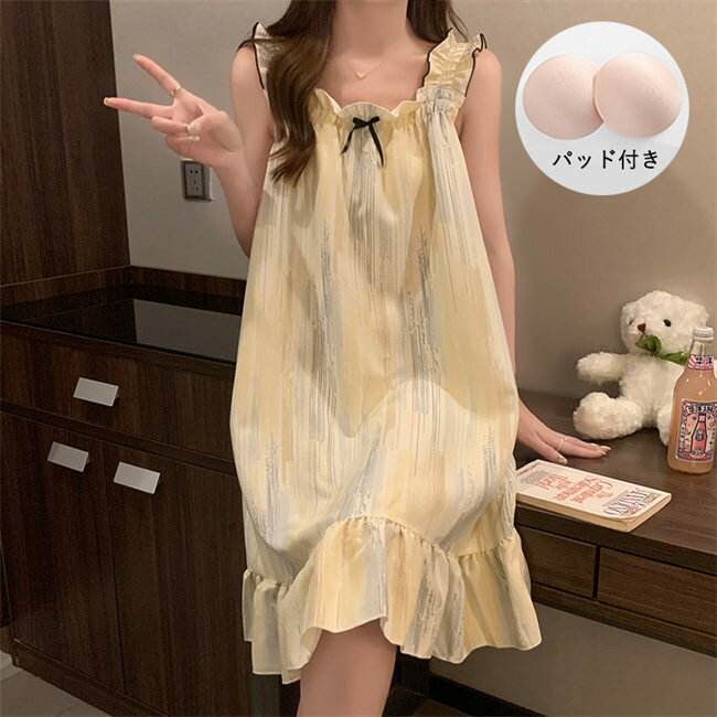 パジャマ レディース ワンピース ネグリジェ レディース ノースリーブ カップ付き ルームウェア セットアップ 部屋着 可愛い シャツ ナイトウェア 胸パッド付き ワンピース スウェット ハート ストライプ 柔らかい 可愛い ゆったり 韓国風 寝巻き カ